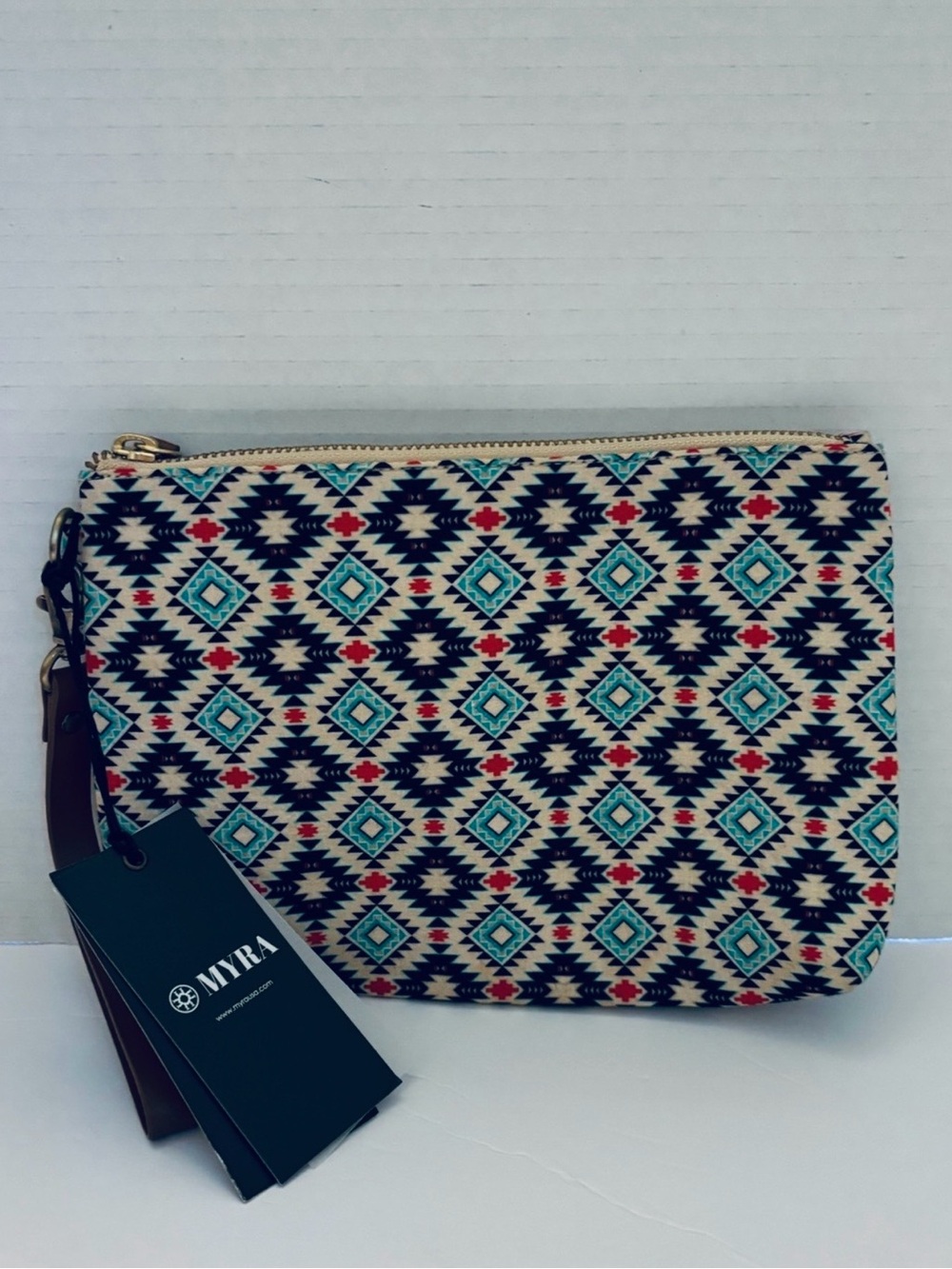 Myra Bag Teal Black Red Aztec Wristlet Clutch brand new with tags